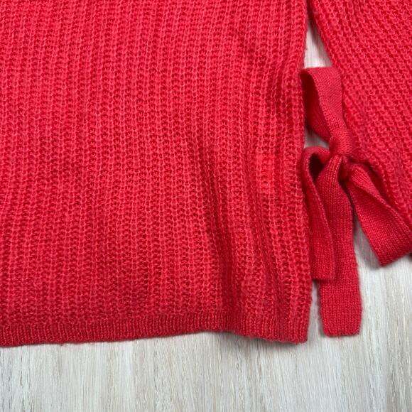 Project Naadam Coral Pink Open Knit Bell Sleeve Tied Bow Pullover Sweater Small - Picture 5 of 15